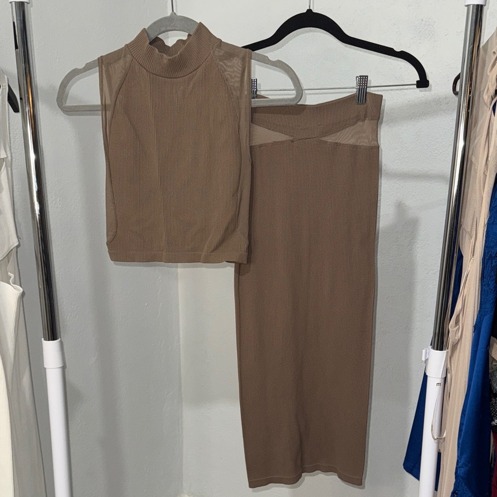 Zara Brown Midi Skirt Set